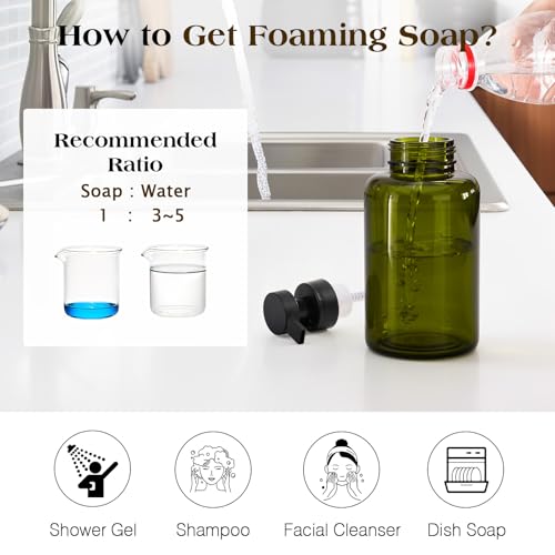 Luxspire Foaming Soap Dispenser, Glass Foam Pump Soap Dispenser, Non-Slip Hand Soap Container with 5 Waterproof Labels, 15 Oz Refillable Liquid Soap Holder for Bathroom & Kitchen, Olive Green, 2 Pack - color: Olive Green