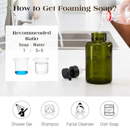 Luxspire Foaming Soap Dispenser, Glass Foam Pump Soap Dispenser, Non-Slip Hand Soap Container with 5 Waterproof Labels, 15 Oz Refillable Liquid Soap Holder for Bathroom & Kitchen, Olive Green, 2 Pack - color: Olive Green