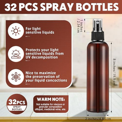 Eccliy 32 Pcs 8 oz Spray Bottles Fine Mist Cleaning Bottles Clear Empty Plastic Travel Sprayer Refillable Sprayer with Cap for Cleaning Solutions Oils Travel Perfumes(Amber,Clear) - color: Amber, style: Clear