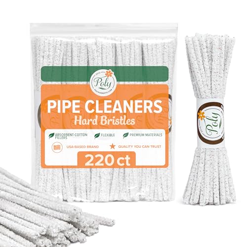 220 Count - Hard Bristle Pipe Cleaners Bulk | Great for Scrubbing Straws, Tubes, Tight Spaces | Nylon Bristles for Extra Scrub | Absorbent Cotton | Pipe Cleaners for Cleaning | Thick Pipe Cleaners - size: Hard Bristle Pipe Cleaners