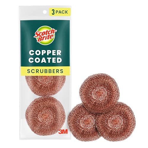 Scotch-Brite Copper Coated Scrubbers, Scouring Pads for Cleaning Tough Baked-On Messes, Metal Scrubbers for Cleaning Dishes, 3 Scrub Pads