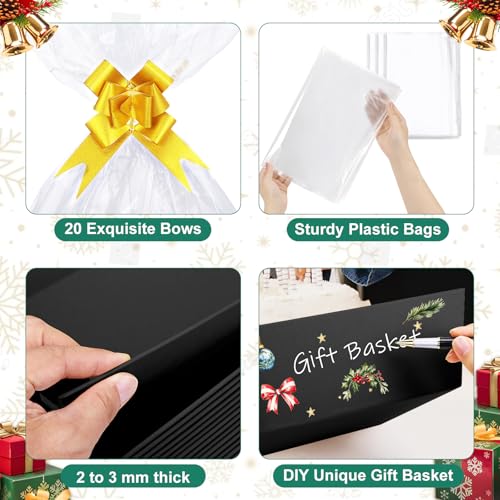 AFOROEOA 6PACK Black Baskets For Gifts Empty, 10x12”Thick Black Gift Basket with 6 Bows 6 Bags Empty Gift Baskets for Christmas Thanksgiving Wedding Birthday Party Wrapping Gift - color: 6PACK Black