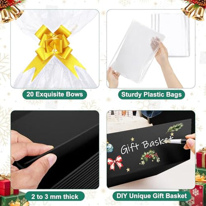 AFOROEOA 6PACK Black Baskets For Gifts Empty, 10x12”Thick Black Gift Basket with 6 Bows 6 Bags Empty Gift Baskets for Christmas Thanksgiving Wedding Birthday Party Wrapping Gift - color: 6PACK Black