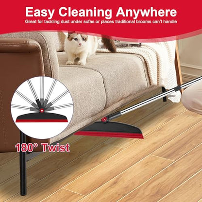 Broom with Dustpan Combo Set and Silicone Air Broom Kit, 51" Long Handle Floor Squeegee, Red Household Kit for Glass Window Rugs Pet Hair Home - color: Red