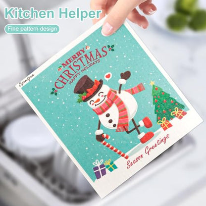 6 - Pack Swedish Kitchen Dish Cloths - Reusable Paper Towels for Counters & Dishes - Eco Friendly Cellulose Sponge Cloth (Xmas) - color: Q-xmas