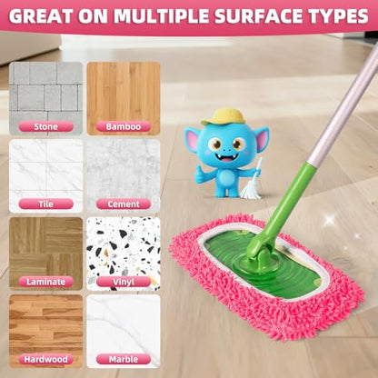 8 Pack Reusable Mop Pads Compatible with Swiffer Sweeper Mop, Wet and Dry Chenille Sweeping Cloths, Washable Pads Refill, Microfiber Pads for Multi-Surface/Hardwood Floor Cleaning (Pink) - color: Pink
