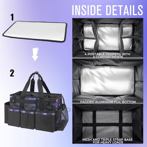 SCAVATA Wearable Cleaning Caddy, Cleaning Caddy Supplies Organizer with Handle & Shoulder Straps for Housekeepers, Under Sink & Car Cleaning Tool Organizers Bag with 4 Foldable Divider (StarrySky) - color: StarrySky