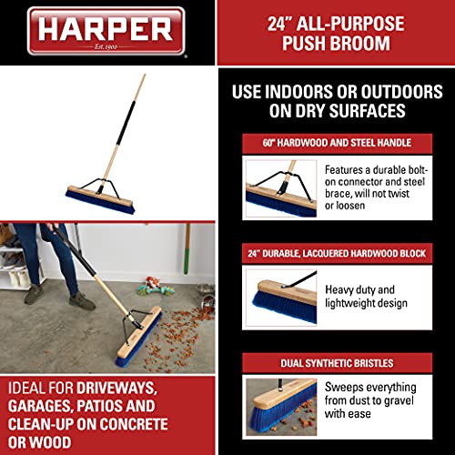 Harper 20201044 24 in. Indoor/Outdoor Dry All-Purpose Push Broom with Dual Bristles, for Dust, Gravel, Debris - style: All-Purpose Multi-Surface Push Broom