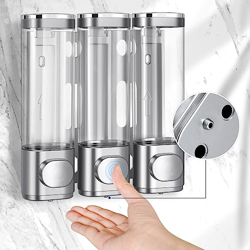 3-in-1 Room Wall Mounted Bathroom,Shower Pump Dispenser and Organizer,Dispensers for The Shower,Shampoo and Conditioner Dispenser,Shampoo Dispenser for Shower - color: 10.6 Oz Triple Silvery