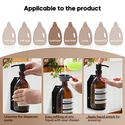 Glass No-Drill Wall Mounted Shower Soap Dispenser, Hand Soap Dispenser with Adjustable Stainless Steel Holder for Bathroom and Kitchen-(Black 1 Chamber, 18 OZ) - color: Black
