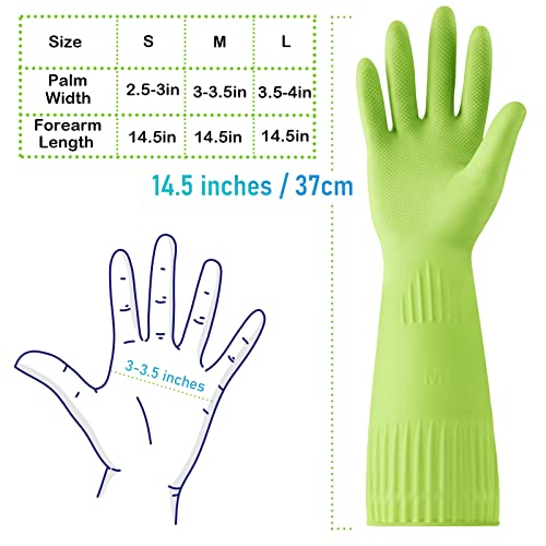 Disfore Rubber-Gloves Dishwashing Gloves for Cleaning-Kitchen - 2 Pairs Long Household Cleaning Gloves for Washing Dishes - color: Small 2 Pairs Green
