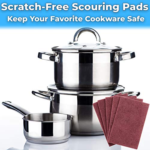 Heavy Duty XL Red Scouring Pads. 6x9 in 5 Pack of Scrubber Tools for Cleaning Stainless Steel Pots, Pans, Grills and Griddles. Extra Large Pad for Outdoor Use on Railings and Tiles. - size: 5 Count (Pack of 1)