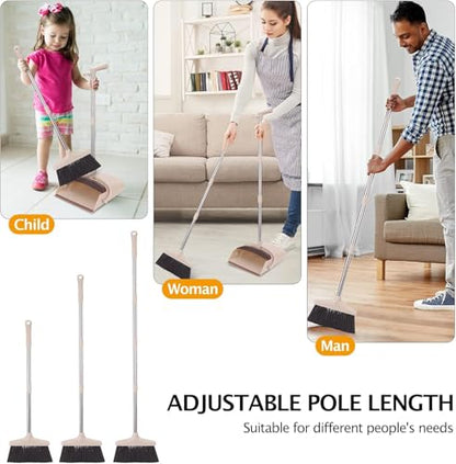 Broom and Dustpan Set with Long Handle, Light Weight Stainless Steel Poles Stand Upright Dustpans with Broom Combo for Home Kitchen Office Pet Dog Hair, Brown & Beige Color, 1-Pack - color: Beige