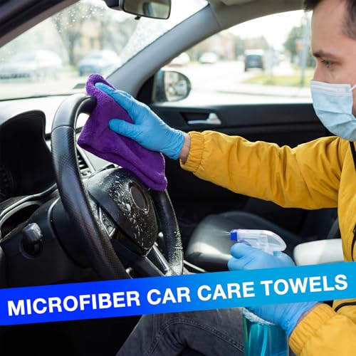 Nuenen 60 Pcs Microfiber Cleaning Cloths for Cars 16 x 16 Inch Ultra Absorbent Car Towels Drying Reusable Cleaning Supplies House Kitchen Window Microfiber Towel (Purple,Blue) - color: Purple,blue