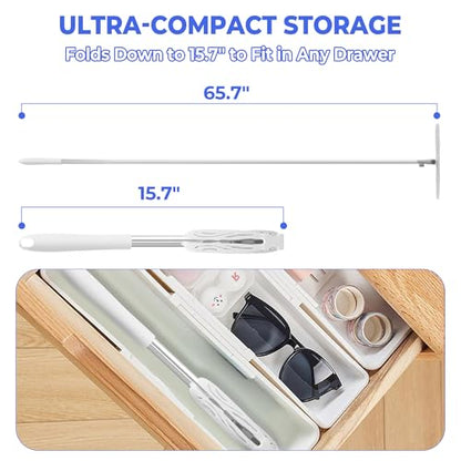 Duster Extended Handle & Long Duster, Compatible with Swiffer, 65.7" Stainless Steel Extension Pole, Locking Angle Fan Duster for Ceiling Fans, Blinds, Tall Cabinets & Home Cleaning Supplies,1 Pack