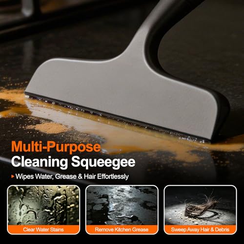 Window Squeegee for Shower Doors, Bathroom, Mirror, Black | Non-Slip Grip Handle with built-in hanging hook