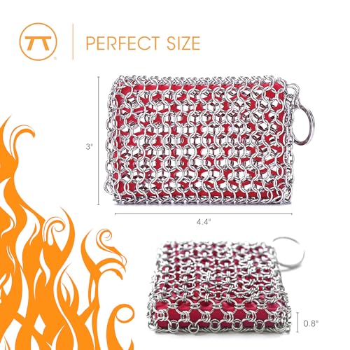 Outset Chain Mail Cast Iron Cleaner and Scrubber Tool with Silicone Support Pad - size: 4.5" x 3.25" Scrubber With Silicone Pad