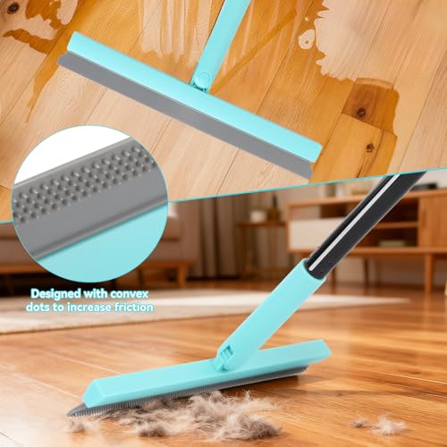 Michao Floor Squeegee with 180° Rotating Head,with Rubber Broom for Carpet Pet Hair Remover,air Broom,for pet Removal Fluff Carpet, Hardwood Floor, Cleans Glass, Fine Dust, Hair, Liquid (Black)