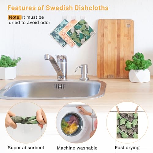 Lucomb 10 Pack Swedish Dishcloths for Kitchen, Reusable Cleaning Cloths Absorbent Non-Scratch Cellulose Sponge Cloths for Dishes Counters - color: Multi-plants