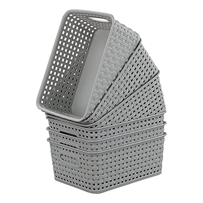 Kiddream Plastic Weave Storage Basket, 6-pack Grey Organizing Bin - color: grey