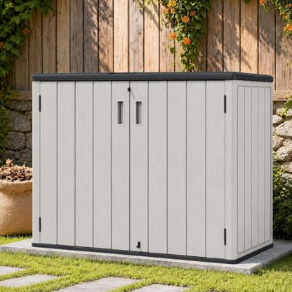 ADDOK 38 Cu.Ft Outdoor Storage Shed with Floor,Large Waterproof Resin Storage Cabinet with Lift-Up Lid,Double Doors and Lockable Design for Lawn Mower,Garden Tools, Patio,Backyard and Pool Supplies - size: AllWhite-31 Cu.Ft