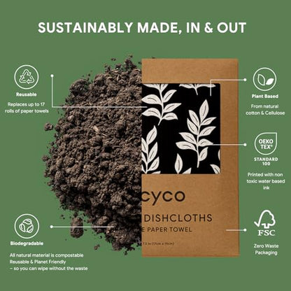 RECYCO Swedish Dishcloths for Kitchen | 5 Pack Mystic Meadows Washable Dish Rags | Cellulose Reusable Cleaning Paper Towels | Absorbent Counter Dish Cloth Sponge Kitchen Wipes, 8" L x 7" W - color: Black & White Mystic Meadows-5 Pack
