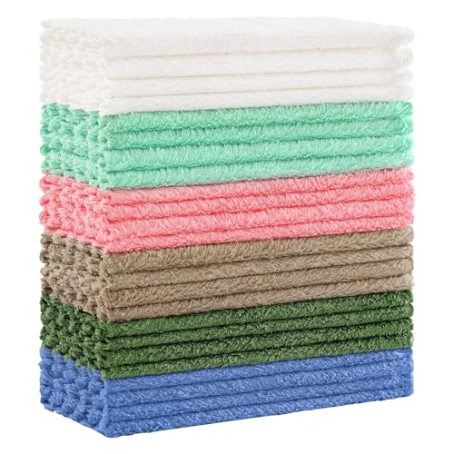Kitinjoy 24 Pack Kitchen Dish Cloths, Super Soft and Absorbent Dish Cloths, Coral Velvet Microfiber Cleaning Cloth (7" x 9", Tan/Sky Blue/Pink/Grass Green/Green/White) - color: Tan/Sky Blue/Pink/Grass Green/Green/White, style: 7 x 9 inch- 24 Pack