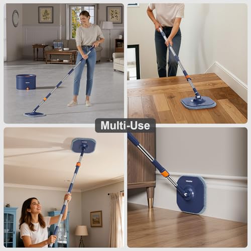 HoMettler Spin Mop and Bucket Set, Mop Bucket with Separate Dirty Water System, Deep-Cleaning Mops for Floors/Wall, Versatile Mops with 6 Microfiber Mop Pads - size: Spin Mop Set with 6 Pads