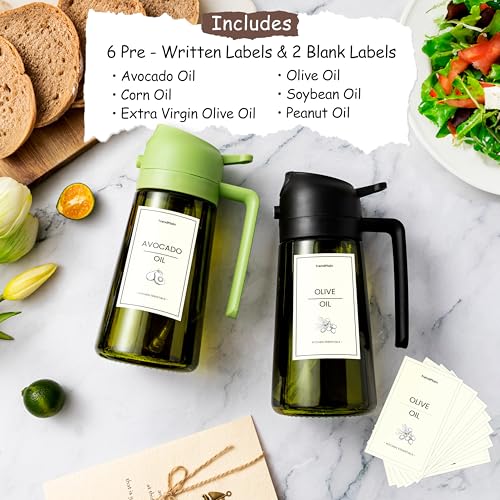 TrendPlain - 16oz Olive Oil Dispenser for Kitchen - 2 in 1 Olive Oil Dispenser and Oil Sprayer - Olive Oil Dispenser Bottle w/Stickers - Olive Oil Sprayer for Cooking 2Pcs White&Green (Light Blockage) - color: White&Green, style: 2 Pack