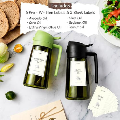 TrendPlain - 16oz Olive Oil Dispenser for Kitchen - 2 in 1 Olive Oil Dispenser and Oil Sprayer - Olive Oil Dispenser Bottle w/Stickers - Olive Oil Sprayer for Cooking 2Pcs White&Green (Light Blockage) - color: White&Green, style: 2 Pack