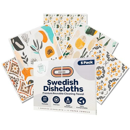 DECEE Swedish Dishcloths (Mosaic), 5-Pack, Reusable, Washable Cellulose Cotton Kitchen Cloths,Replace Paper Towels, Sponges, Dish Rags - color: Mosaic
