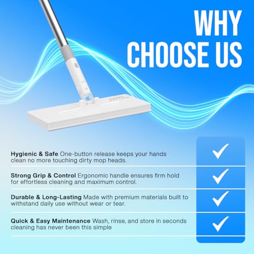 FlexiClamp Sweep & Mop Kit - Compatible with Swiffer Pads, Durable Cleaning Tool for Hardwood, Tile, Marble & Laminate Floors, Home, Kitchen Cleaning Essentials. (Include 10 Dry Cloths)