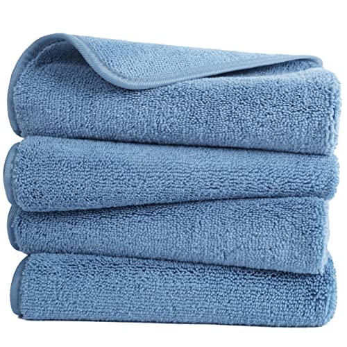 POLYTE Quick Dry Lint Free Microfiber Hand Towel, 16 x 30 in, Set of 4 (Blue) - color: Blue