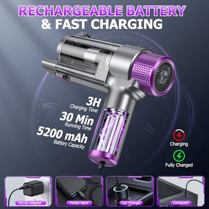 EYYA Handheld Car Vacuum Cleaner Cordless, 16000PA Powerful Hand Held Vacuum Cordless Rechargeable, 4-in-1 Portable Mini Vacuum & Air Duster with Multi-Nozzles and LED Light for Car Home Office