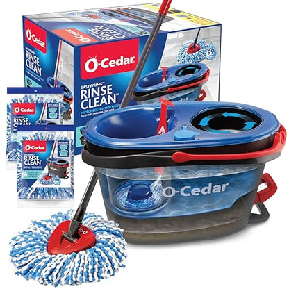 O-Cedar RinseClean Spin Mop & Bucket System + 2 Extra Mop Heads | Clean with Water | Removes 99% of Bacteria - color: Rinseclean Spin Mop & Bucket + 2 Extra Refills