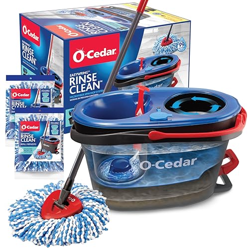 O-Cedar RinseClean Spin Mop & Bucket System + 2 Extra Mop Heads | Clean with Water | Removes 99% of Bacteria - color: Rinseclean Spin Mop & Bucket + 2 Extra Refills