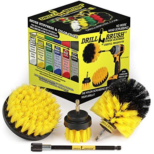 Medium Stiffness Power Scrubber Brush Set with Extension - Bathroom Scrubber Brushes - Scrub Brushes for Shower - Drill Scrub Brush Attachment - Tub Cleaner - Shower Door - Bathroom Mirror - color: Yellow
