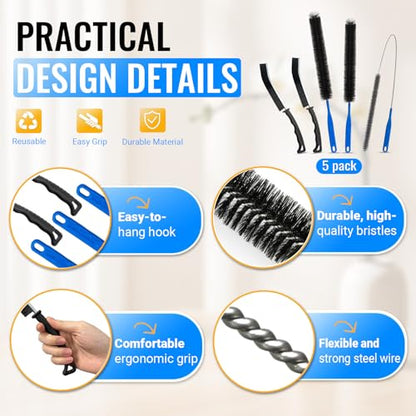 5 Pack Dryer Vent Cleaner Kit, Extra Long Flexible Brushes for Lint, Pet Hair & Dust, Refrigerator Coils, Home Washers, Sinks & Drains - color: Black