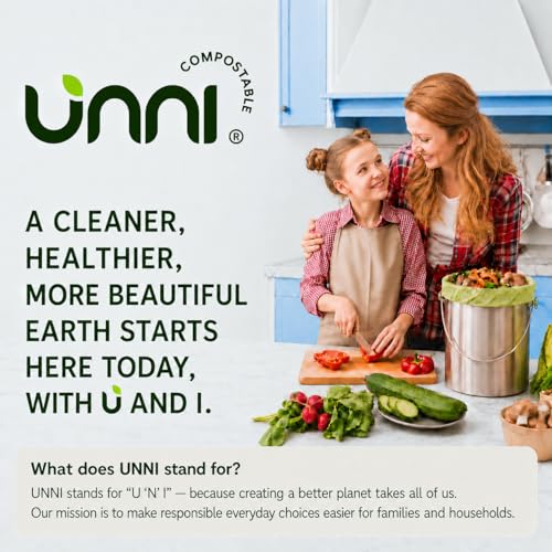 UNNI 2.6 Gallon Compostable Trash Bags with Tie Handles, 50 Count Small Food Scrap Kitchen Compost Bags for Countertop Bin, Certified by BPI, CMA & OK compost HOME, Meets ASTM D6400 - size: 50 Count (Pack of 1), style: 2.6 Gallon