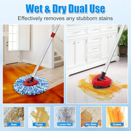 Mop Heads Replacements,Mop Handle,Scrub Brush,Base for Ocedar Rinseclean 2 Tank,Include 2 Microfiber Mops Replace Head,30-58" Adjustable Mop Stick,1 Scrubber Head,1 Spin Base,Bucket not Included - color: Blue & Silver