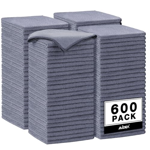AIDEA Microfiber Cleaning Cloth Grey, 600PK, Microfiber Towels for Cars, Shop Towels Cleaning Rags, Premium Wash Cloths, Absorbent Towel for SUVs, House, Kitchen, Commercial, Cleaning Supplies 12×12" - color: Grey, size: 600PK
