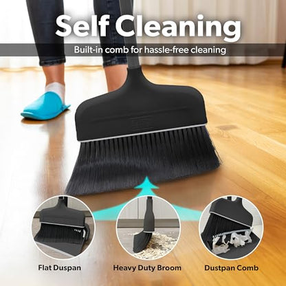 BLACK+DECKER Butler Broom & Dustpan Set - Stand-Up Design - Lightweight, Space-Saving Combo for Kitchen, Living Room, Bathroom, Lobby Floors - Home Cleaning Essential, Black/Grey - size: Black/Grey Butler Broom & Dustpan