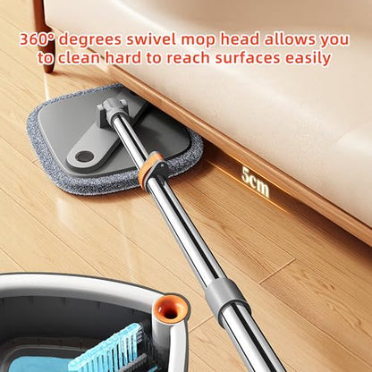 Spin Mop and Bucket Set with Self Separation Dirty and Clean Water System, Square Mop Bucket Self Wringing 360° Rotating Clean Floor Mop-Head for Hardwood Tile Marble Floors-with 14Pads - size: Mop Set with 14pads