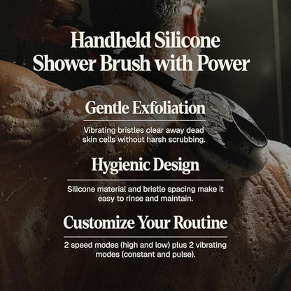 Black Wolf Silicone Body Scrubber & Exfoliator - Vibrating Loofah Shower Scrubber Brush with Handle Extension for Back - Deep Cleaning & Exfoliating Body Scrub - Bath Hygiene Essentials - Men & Women
