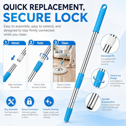 Extended Spin Mop Replacement Mop Handle, Upgraded 60-inch 360 Degrees Rotating Telescopic Replacement Mop Stick for Spin Mop Bucket Cleaning System (Stainless Steel Disc, Red) - color: Red, style: Stainless Steel Disc