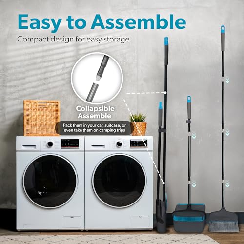 BLACK+DECKER Butler Broom & Dustpan Set - Short Handle, Stand-Up Design - Lightweight, Space-Saving Combo for Kitchen, Living Room, Bathroom, Lobby Floors - Home Cleaning Essential, Black/Blue - size: Black Butler Broom & Dustpan
