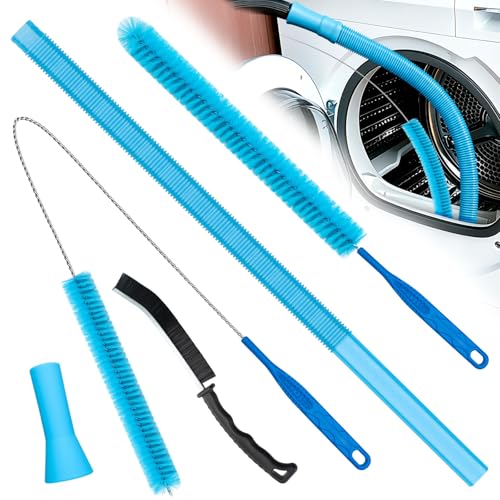 Dryer Vent Cleaner Kit,4 Pieces Dryer Lint Cleaner Vacuum Attachment & Brush Tool–Dryer Vent Cleaning Kit for Front Load,Dryer Lint Trap Cleaner with Hose,Dryer Vent Cleaner for Lint Removal (Blue) - color: Blue