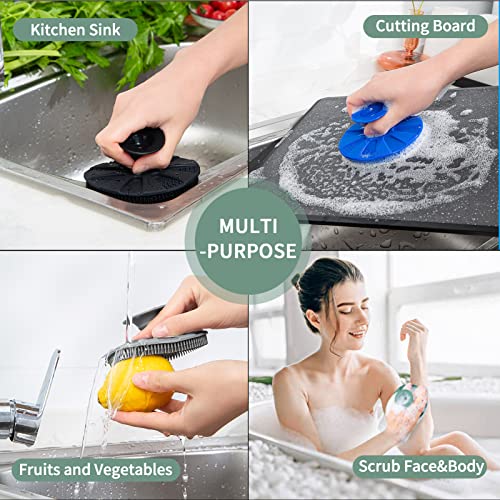 Silicone Sponge 3 Pack, BEAUTAIL Non-Scratch Scrub Sponges, for Washing Dishes and Cleaning Kitchen, Long Lasting and Reusable Dishwashing Scrubber, Suction Up Hang Designed, Black+Olive Green+Gray - color: 3pcs Black+olive Green+gray
