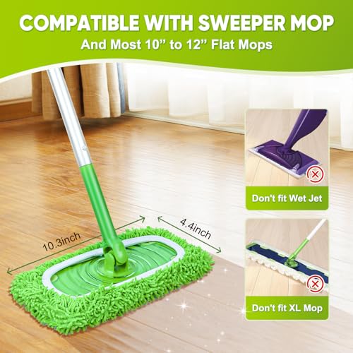 Reusable Mop Pads Fit Swiffer Sweeper, 4-Pack Microfiber Mop Replacement Pads, Washable Wet Mopping Cloths & Dry Sweeping Chenille Pads Refill for Floor Cleaning - color: Green-4 Pack
