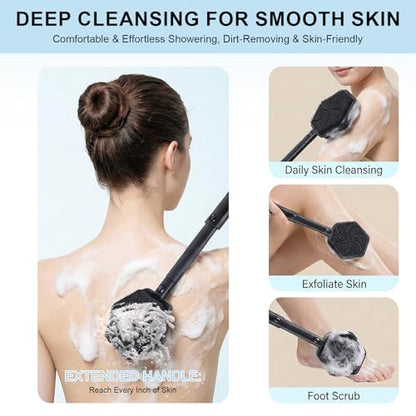 Silicone Back Scrubber for Shower, 21'' Extendable Dual-Sided Long Handle Bath Brush for Exfoliating & Massage, Non-Slip Grip, Gentle & Deep Cleansing Body Brush for Men Women